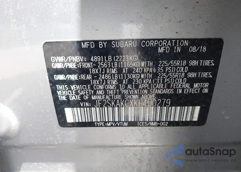2019 Subaru Forester Sport from USA, damaged, VIN JF2SKAKCXKH400279